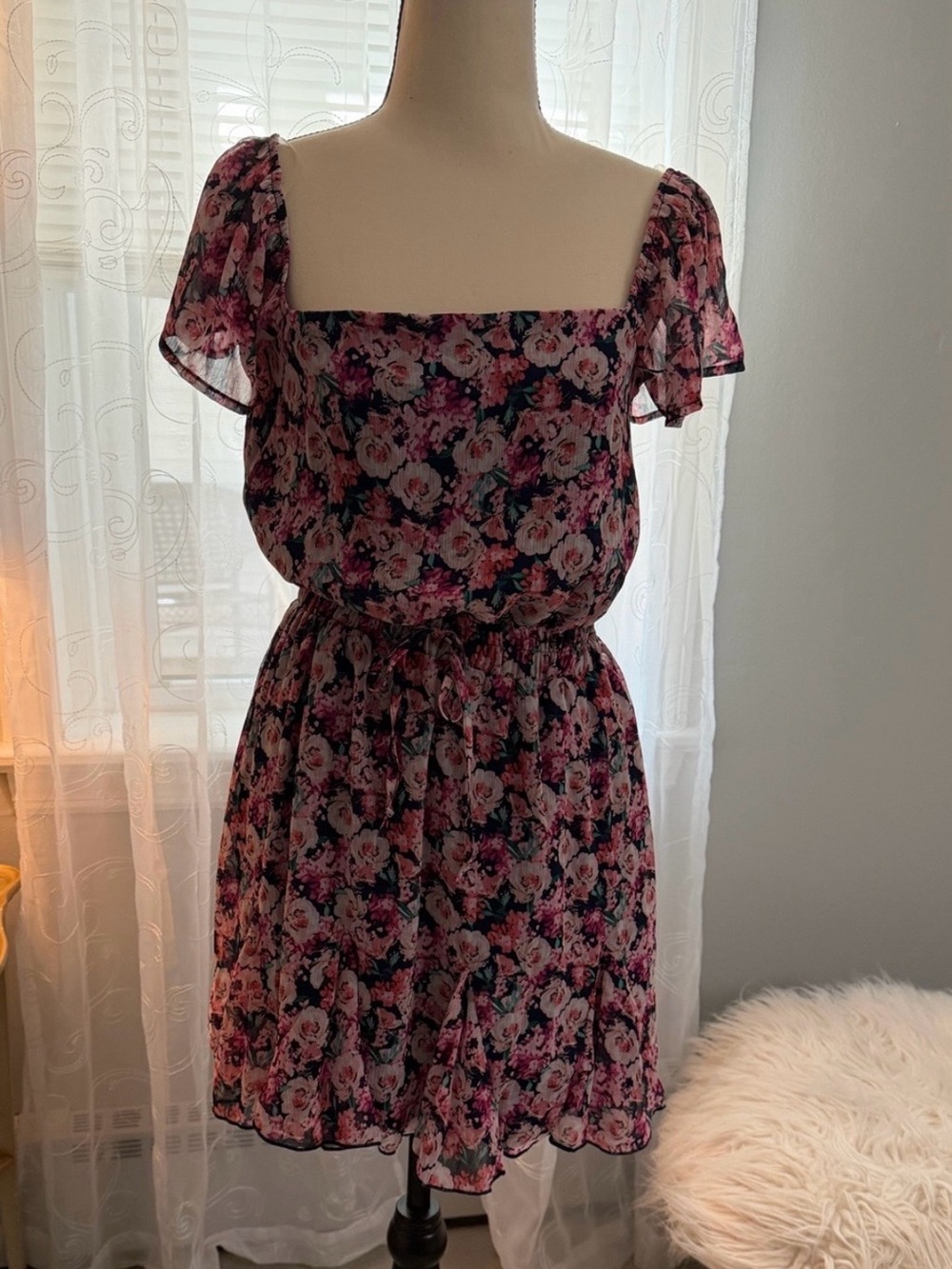 Trixxi Pink Floral Square-Neck Mini Dress